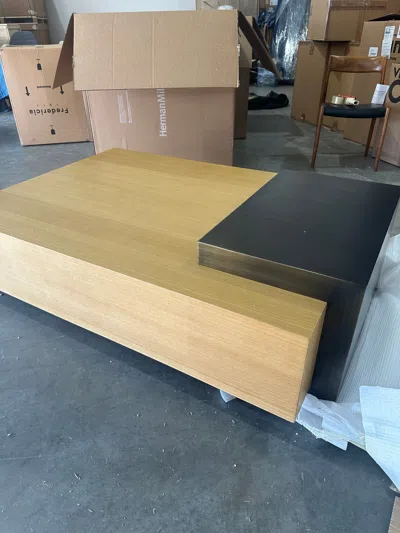 Pre-owned Greg Sheres Modern Natural Oak And Bronze Cocktail Table Designed By . In Stock. In Brown