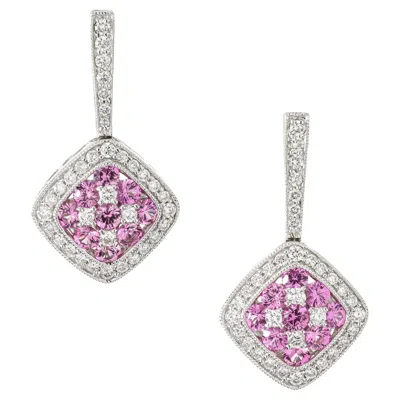 Pre-owned Gregg Ruth 1.33 Carat Pink Sapphire Diamond Cluster Gold Dangle Earrings