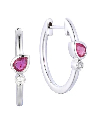 Gregg Ruth 14k 0.49 Ct. Tw. Diamond & Ruby Huggie Earring In Metallic