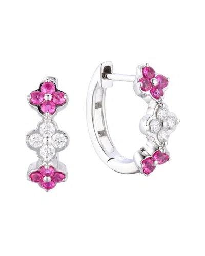 Gregg Ruth 14k 0.67 Ct. Tw. Diamond & Ruby Clover Huggie Earring In Metallic