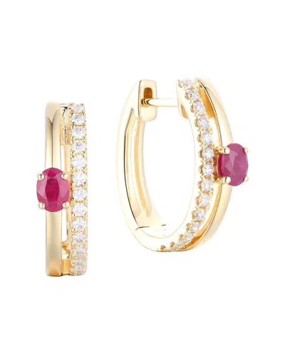 Gregg Ruth 14k 0.73 Ct. Tw. Diamond & Ruby Huggie Earring In Gold