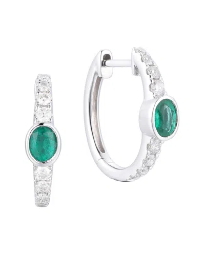 Gregg Ruth 14k 0.78 Ct. Tw. Diamond & Emerald Huggie Earring In Metallic