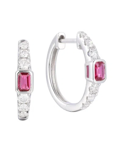 Gregg Ruth 14k 0.80 Ct. Tw. Diamond & Ruby Huggie Earring In Metallic