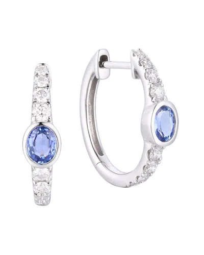 Gregg Ruth 14k 0.89 Ct. Tw. Diamond & Blue Sapphire Huggie Earring In Silver