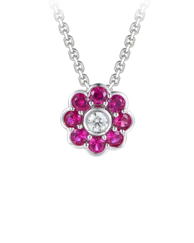 Gregg Ruth 14k 0.89 Ct. Tw. Diamond & Ruby Flower Pendant In Silver
