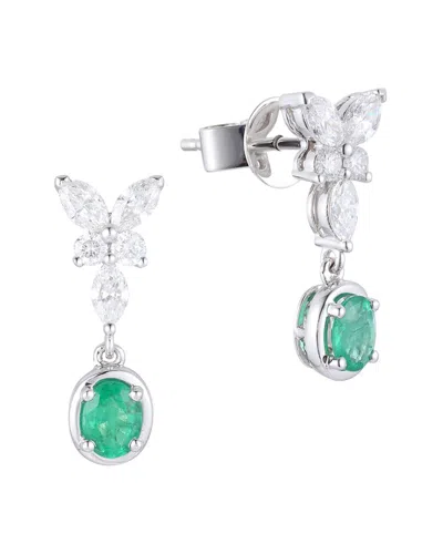 Gregg Ruth 14k 1.02 Ct. Tw. Diamond & Emerald Butterfly Earring In Green
