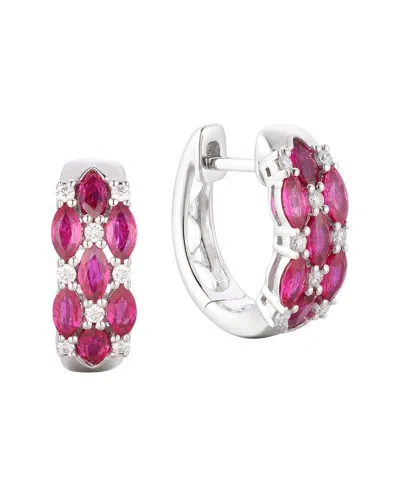 Gregg Ruth 14k 1.08 Ct. Tw. Diamond & Ruby Huggie Earring In Pink