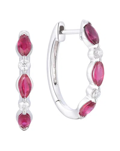 Gregg Ruth 14k 1.16 Ct. Tw. Diamond & Ruby Huggie Earring In White