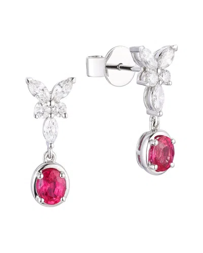 Gregg Ruth 14k 1.26 Ct. Tw. Diamond & Ruby Butterfly Earring In Metallic