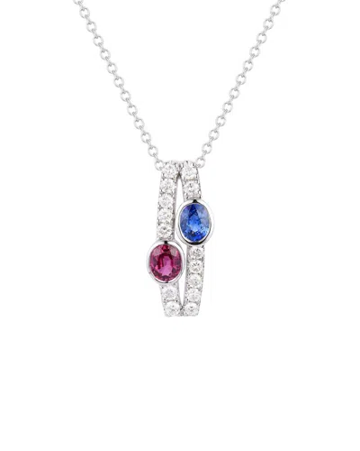 Gregg Ruth 14k 1.35 Ct. Tw. Diamond & Blue Sapphire And Ruby Pendant In Metallic