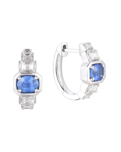 Gregg Ruth 14k 1.36 Ct. Tw. Diamond & Blue Sapphire Huggie Earring In Metallic