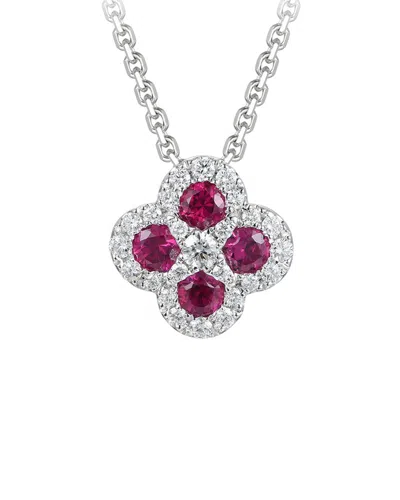 Gregg Ruth 14k 1.42 Ct. Tw. Diamond & Ruby Clover X Effect Pendant In White