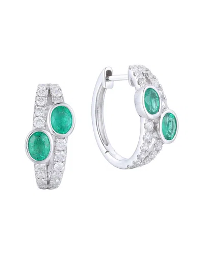 Gregg Ruth 14k 1.46 Ct. Tw. Diamond & Emerald Huggie Earring In Metallic