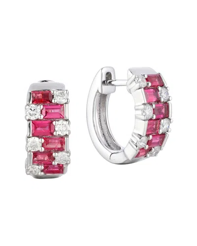 Gregg Ruth 14k 1.50 Ct. Tw. Diamond & Ruby Huggie Earring In Green