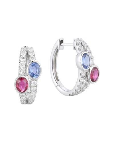 Gregg Ruth 14k 1.57 Ct. Tw. Diamond & Blue Sapphire And Ruby Huggie Earring In Metallic