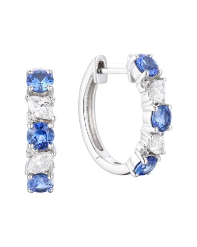 Gregg Ruth 14k 1.63 Ct. Tw. Diamond & Blue Sapphire Huggie Earring In Metallic