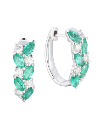 Gregg Ruth 14k 1.63 Ct. Tw. Diamond & Emerald Huggie Earring In Green
