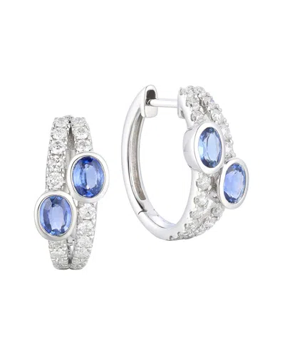 Gregg Ruth 14k 1.66 Ct. Tw. Diamond & Blue Sapphire Huggie Earring In Green