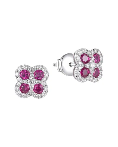 Gregg Ruth 14k 1.99 Ct. Tw. Diamond & Ruby Clover X Effect Earring In Metallic