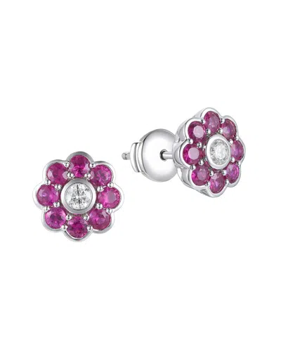 Gregg Ruth 14k 1.99 Ct. Tw. Diamond & Ruby Flower Earring In Pink