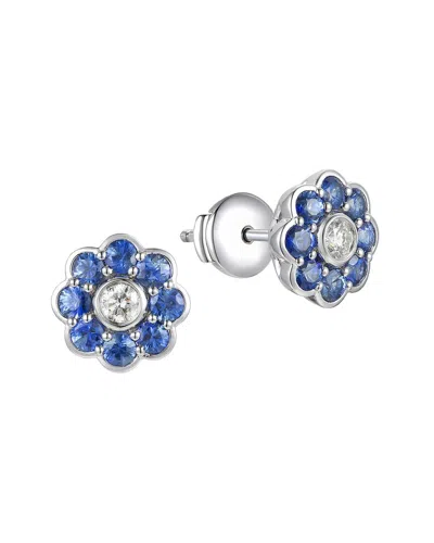 Gregg Ruth 14k 2.02 Ct. Tw. Diamond & Blue Sapphire Flower Earring In Metallic