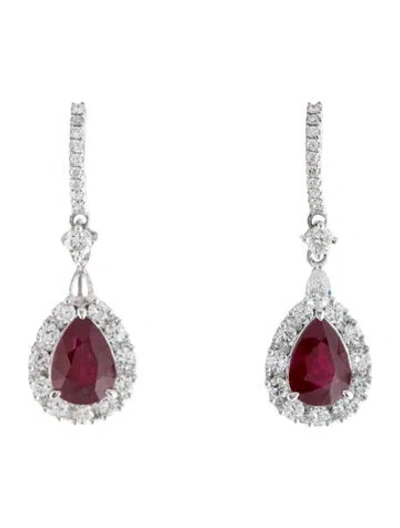 Pre-owned Gregg Ruth 14k 3.55ctw Ruby & Diamond Drop Earrings In Multicolor