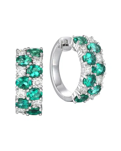 Gregg Ruth 14k 3.95 Ct. Tw. Diamond & Lab-grown Lab Created Emerald Huggie Earring In Metallic