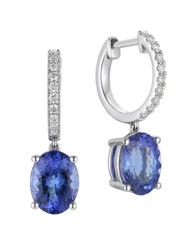 Gregg Ruth 14k 4.20 Ct. Tw. Diamond & Tanzanite Huggie Earring In Blue