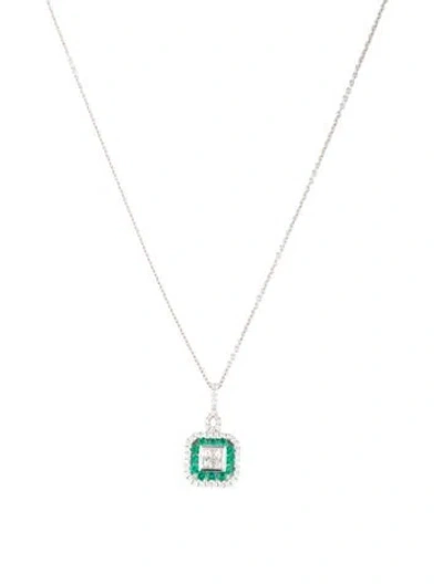 Pre-owned Gregg Ruth 14k Emerald & Diamond Pendant Necklace, 18" In Multicolor