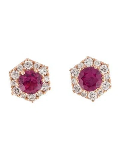Pre-owned Gregg Ruth 14k Ruby & Diamond Stud Earrings In Multicolor