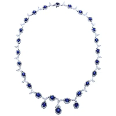 Pre-owned Gregg Ruth 18 Karat White Gold 17.90 Sapphire, 14.40 Total Diamond Necklace