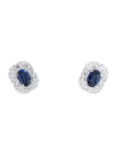 Pre-owned Gregg Ruth 18k 1.13ctw Sapphire & Diamond Stud Earrings In Multicolor