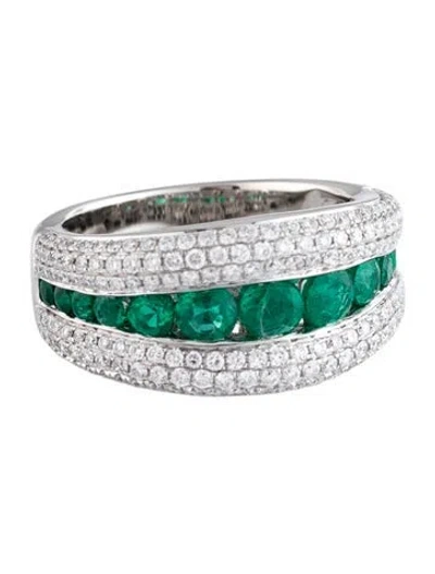 Pre-owned Gregg Ruth 18k 1.25ctw Emerald & Diamond Band In Multicolor