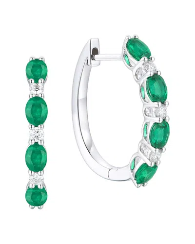 Gregg Ruth 18k 1.32 Ct. Tw. Diamond & Lab-grown Lab Created Emerald Huggie Earring In Green