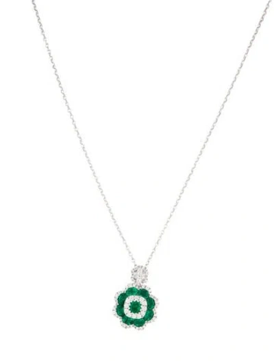 Pre-owned Gregg Ruth 18k 1.52ctw Emerald & Diamond Pendant W/ 14k Chain, 17" In Multicolor