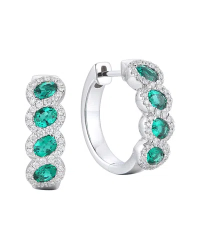 Gregg Ruth 18k 1.55 Ct. Tw. Diamond & Lab-grown Lab Created Emerald Huggie Earring In Green