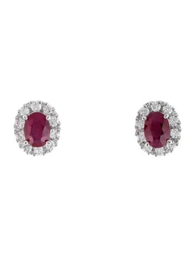 Pre-owned Gregg Ruth 18k 1.67ctw Ruby & Diamond Stud Earrings In Multicolor