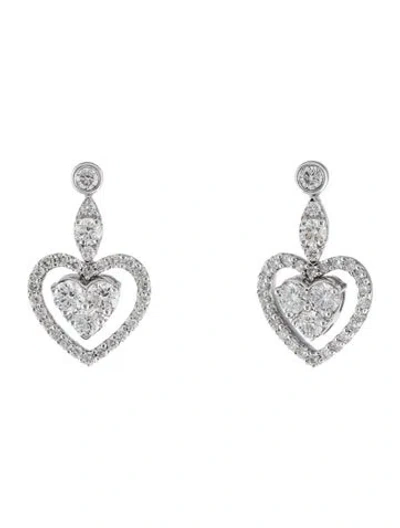 Pre-owned Gregg Ruth 18k 1.74ctw Diamond Heart Drop Earrings In Multicolor