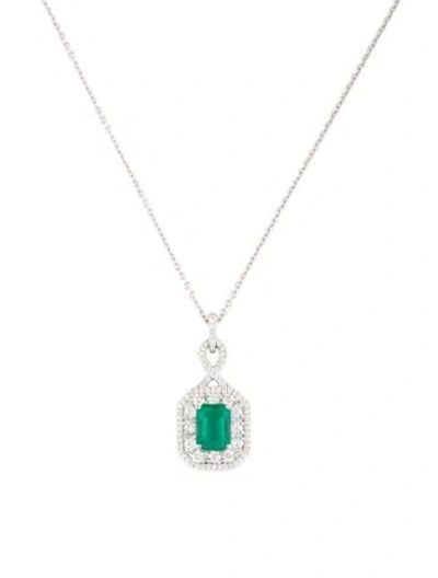 Pre-owned Gregg Ruth 18k 2.01ct Emerald & Diamond Pendant Necklace, 15.75" In Multicolor