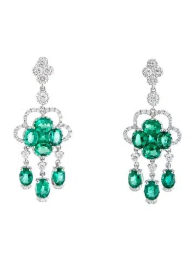 Pre-owned Gregg Ruth 18k 2.50ctw Emerald & Diamond Drop Earrings In Multicolor