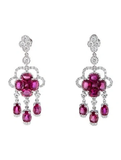 Pre-owned Gregg Ruth 18k 3.14ctw Ruby & Diamond Drop Earrings In Multicolor