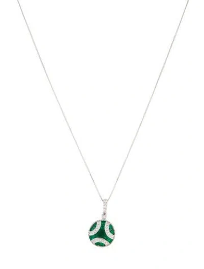 Pre-owned Gregg Ruth 18k Emerald & Diamond Circle Pendant Necklace, 17" In Multicolor