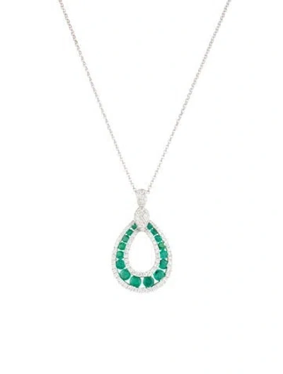 Pre-owned Gregg Ruth 18k Emerald & Diamond Pendant Necklace, 17.75" In Multicolor