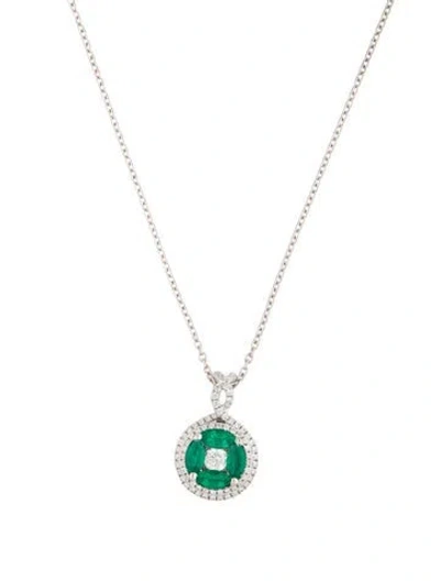 Pre-owned Gregg Ruth 18k Emerald & Diamond Pendant Necklace, 18" In Multicolor