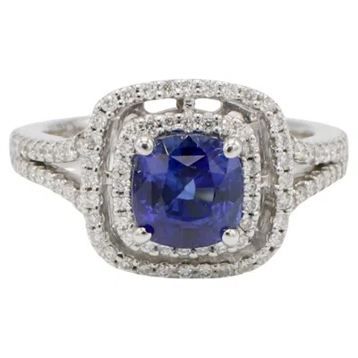 Pre-owned Gregg Ruth 18k White Gold Blue Sapphire & Natural Diamond Halo Cocktail Ring
