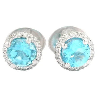 Pre-owned Gregg Ruth 18k White Gold Blue Topaz Diamond Covered Halo Stud Earrings