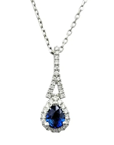 Pre-owned Gregg Ruth Pear Cut Blue Sapphire & Diamond Halo Pendant Necklace 18k White Gold