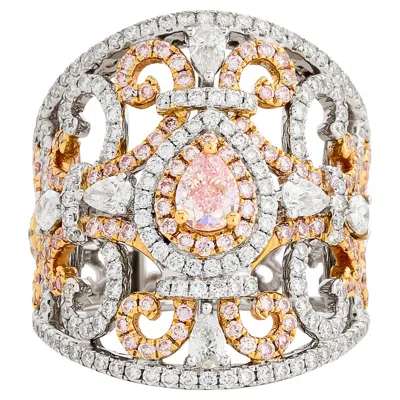 Pre-owned Gregg Ruth Plat/18k Gold, Pink Diamonds And White Diamonds Filigree Ring