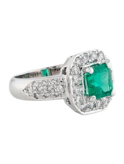 Pre-owned Gregg Ruth Platinum 1.49ct Emerald & Diamond Cocktail Ring In Multicolor