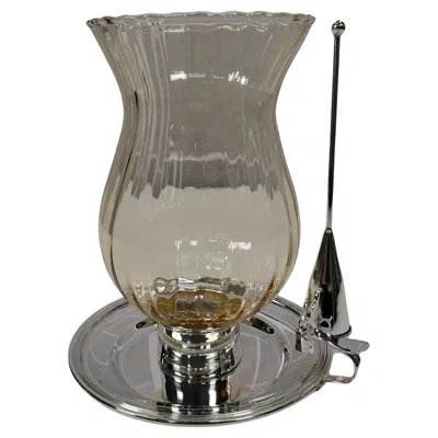 Pre-owned Greggio 20th Century Italian Solid 800 Silver Chamberstick With Glass And Snuffer
